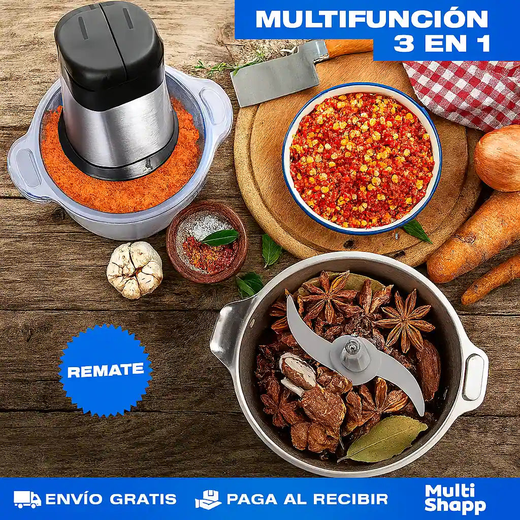 Molino Picadora Eléctrico 2 Litros Acero inoxidable