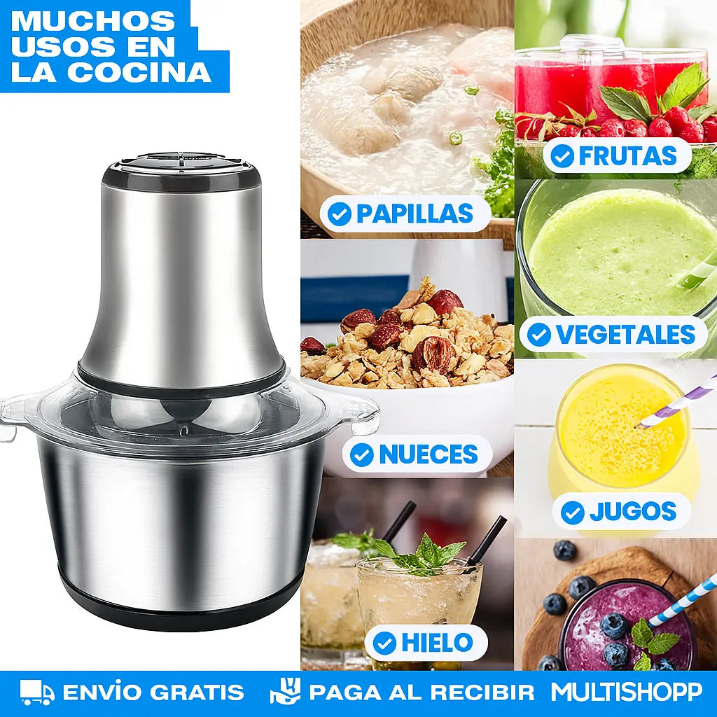 Molino Picadora Eléctrico 2 Litros Acero inoxidable