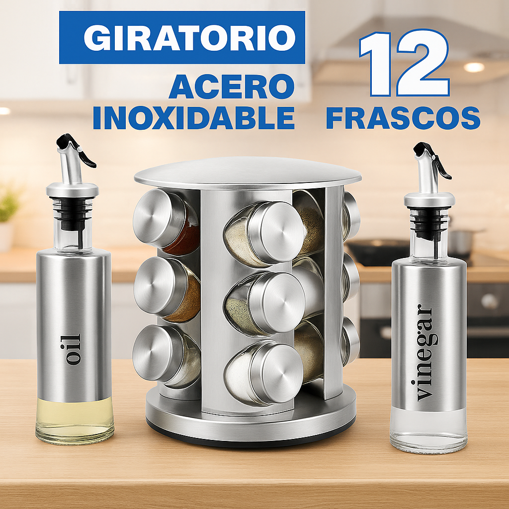 Combo Organizador de Especias + 2 Dispensador de Aceite y Vinagreta