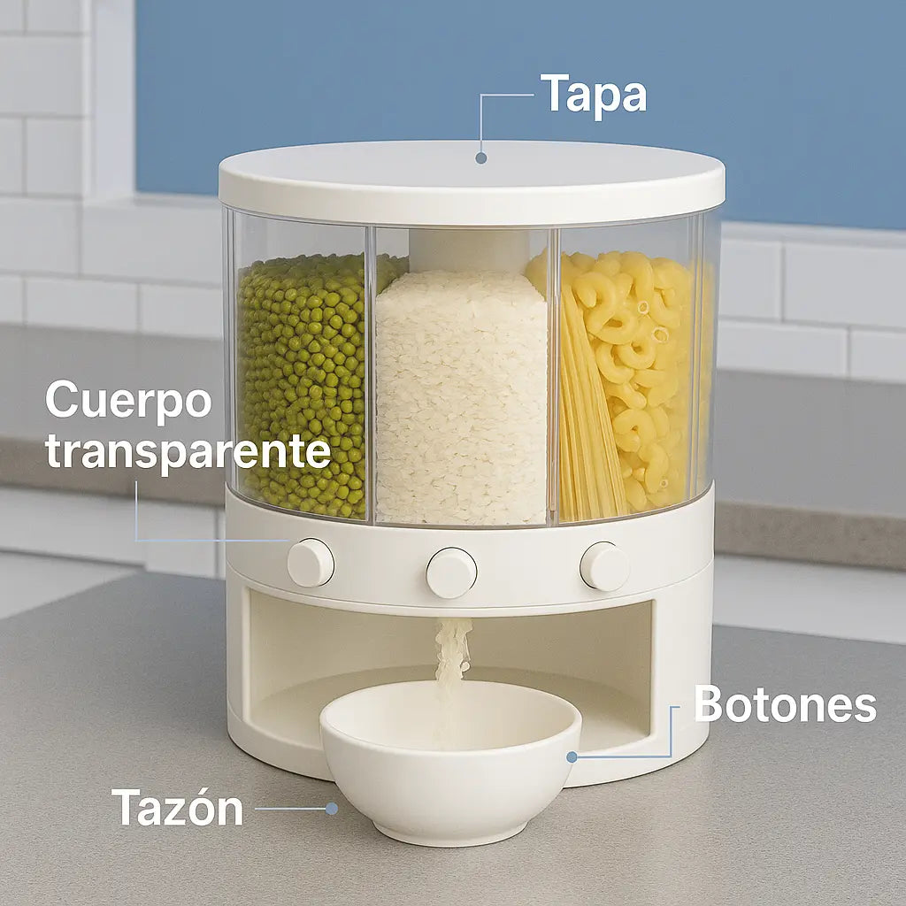 Dispensador de granos giratorio 360°